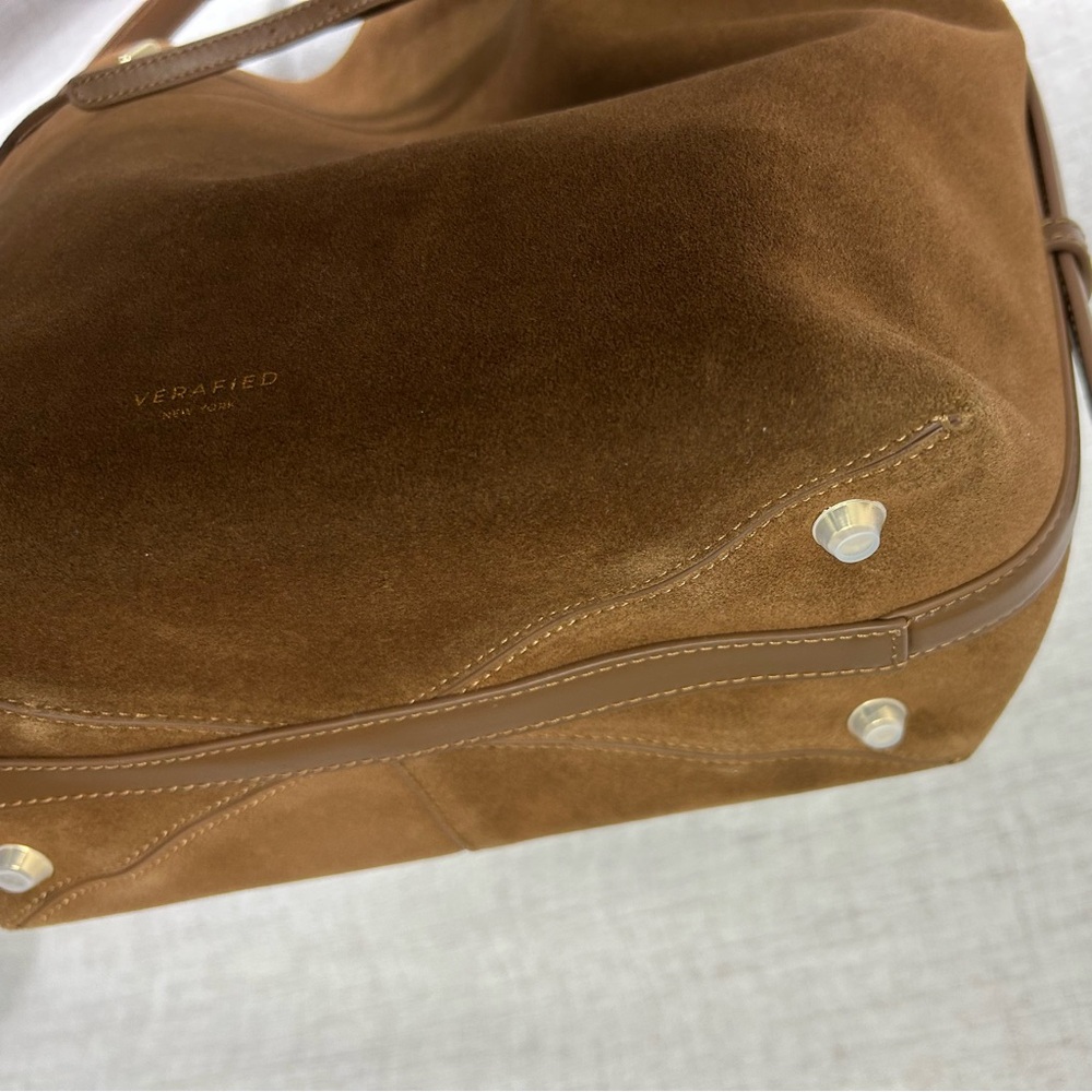 Verafied Toffee Genuine Suede Belted Tote Bag - Picture 10 of 14